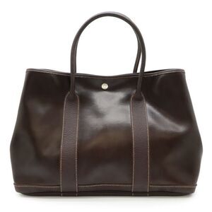 HERMES Garden Party PM Tote PM Tote Bag Handbag Amazonia Leather Dark Brown